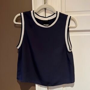 Theory cropped silk navy top size M